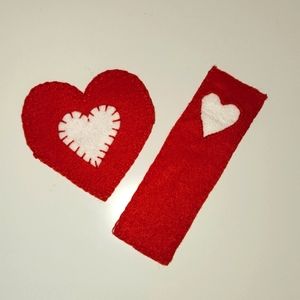 Felt bookmark set - Handmade - Heart - Red and White